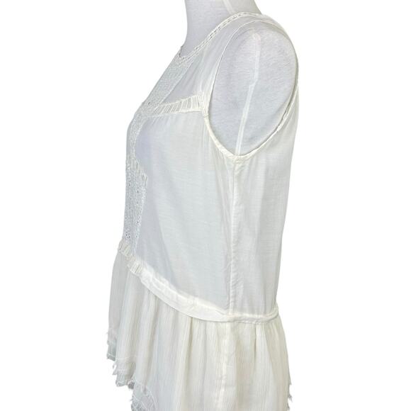 Free People Ivory White Eyelet Frayed Peplum Hem Tunic Tank Sleeveless Top - Picture 6 of 12